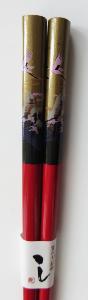 Red Lacquered wooden chopsticks with Gold Crane images on handles