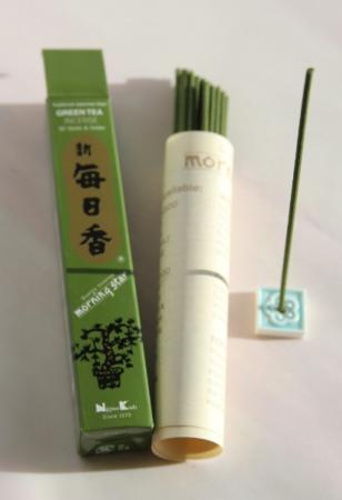 Morning Star Green Tea Incense | Box of 50 Sticks & Holder by Nippon Kodo