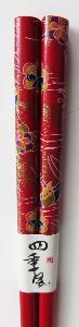 Red Lacquered wooden chopsticks with Flower images on handles