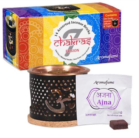 Aromafume Incense Brick | 7 Chakras Starter Set | Complete kit including diffuser, bricks and candle