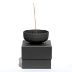Ume | Raw Black Stoneware Incense Bowl and Gold Dome Holder | New Dome shape