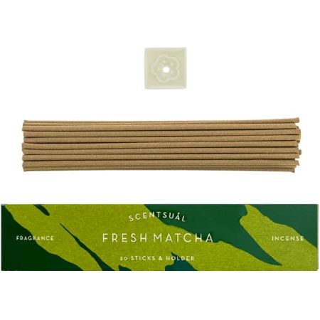 Fresh Matcha (Green Tea) | Scentsual range Japanese Incense Sticks by Nippon Kodo | 30 sticks & holder 