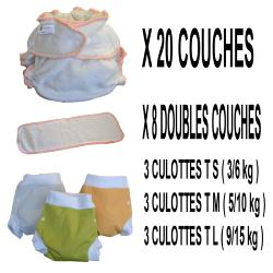 Confort Pack  0-3 ans, 20 couches lavables Lulu Bambou - 3 x 3 Lulu Boxer - mixte - Sac de Transport OFFERT