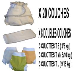 Confort Pack  0-3 ans, 20 couches lavables Modulo Bio - 3 x 3 Lulu Boxer - mixte - Sac de Transport OFFERT