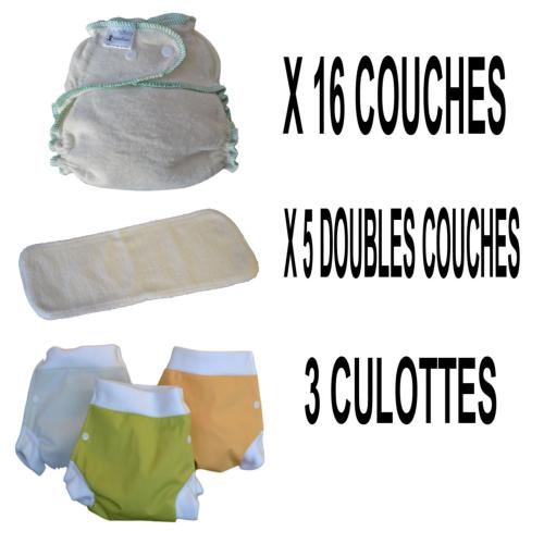 Start Pack, 16 couches lavables Evolutive Lucie Nature chanvre + 3 Lulu Boxer Uni ou Imprimés - taille au choix - A partir de
