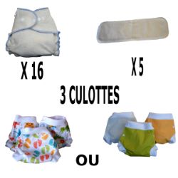 Start Pack, 16 couches lavables Evolutive Dooble Nature chanvre + 3 Lulu Boxer Uni ou Imprimés - Taille au choix - A partir de