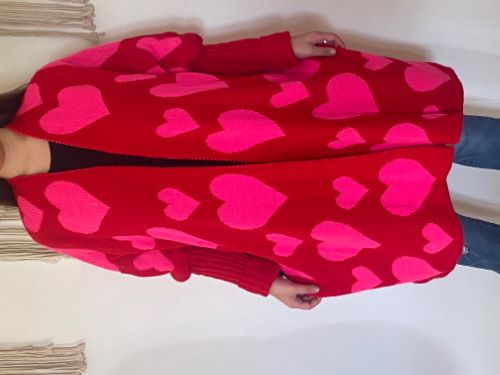 AMOUR - GILET ROUGE COEUR FUCHSIA GRANDE TAILLE