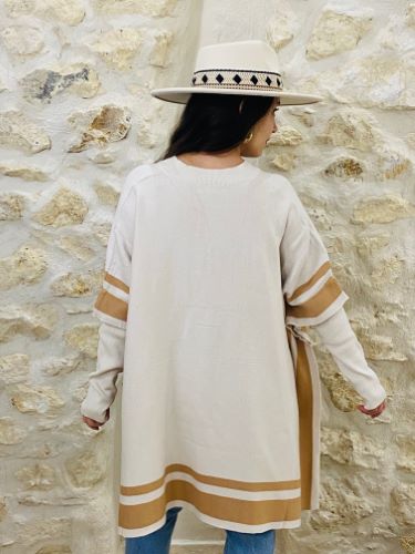 ALINA - PULL PONCHO MANCHES LONGUES BEIGE