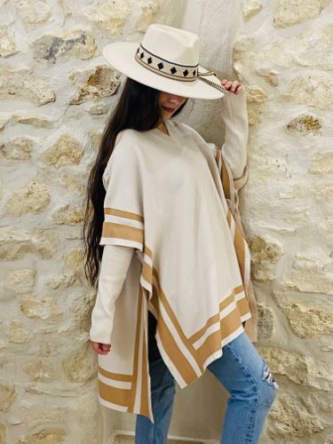 ALINA - PULL PONCHO MANCHES LONGUES BEIGE