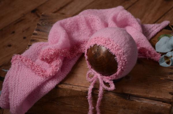 Pink mohair wrap and hat fantasy set