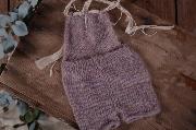Dark lavender mohair short dungaree with bow and pearls