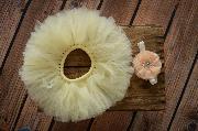 Beige tulle tutu and flower headband set