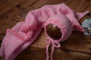 Pink mohair wrap and hat fantasy set