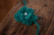 Greenish blue mohair headband with pearl