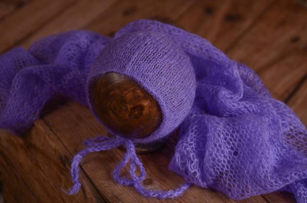 Lilac mohair wrap and hat set