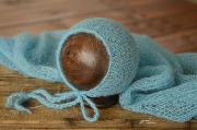 Turquoise mohair wrap and hat set