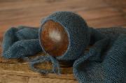 Navy blue mohair wrap and hat set