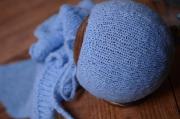 Blue smooth mohair wrap and hat set