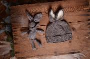 Dark grey bunny-ear hat and toy set