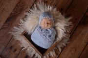 Set de wrap y gorro angora fantasía azul bebé