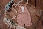 Dusty pink mohair short dungaree with bow and pearls