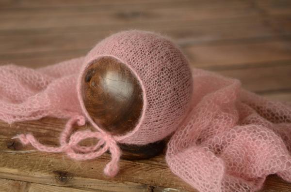 Pink mohair wrap and hat set