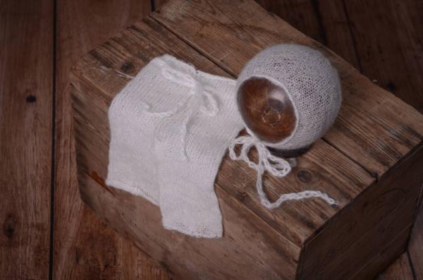 White mohair pants and hat set