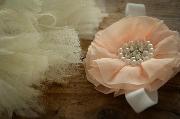 Beige tulle tutu and flower headband set
