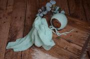 Mint green smooth mohair wrap and hat set