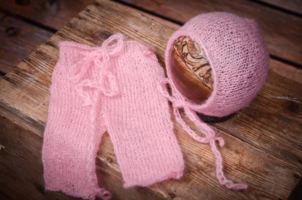 Pink mohair pants and hat set