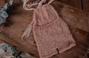 Dusty pink mohair short dungaree with bow and pearls