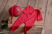 Burgundy pyjamas and hat set