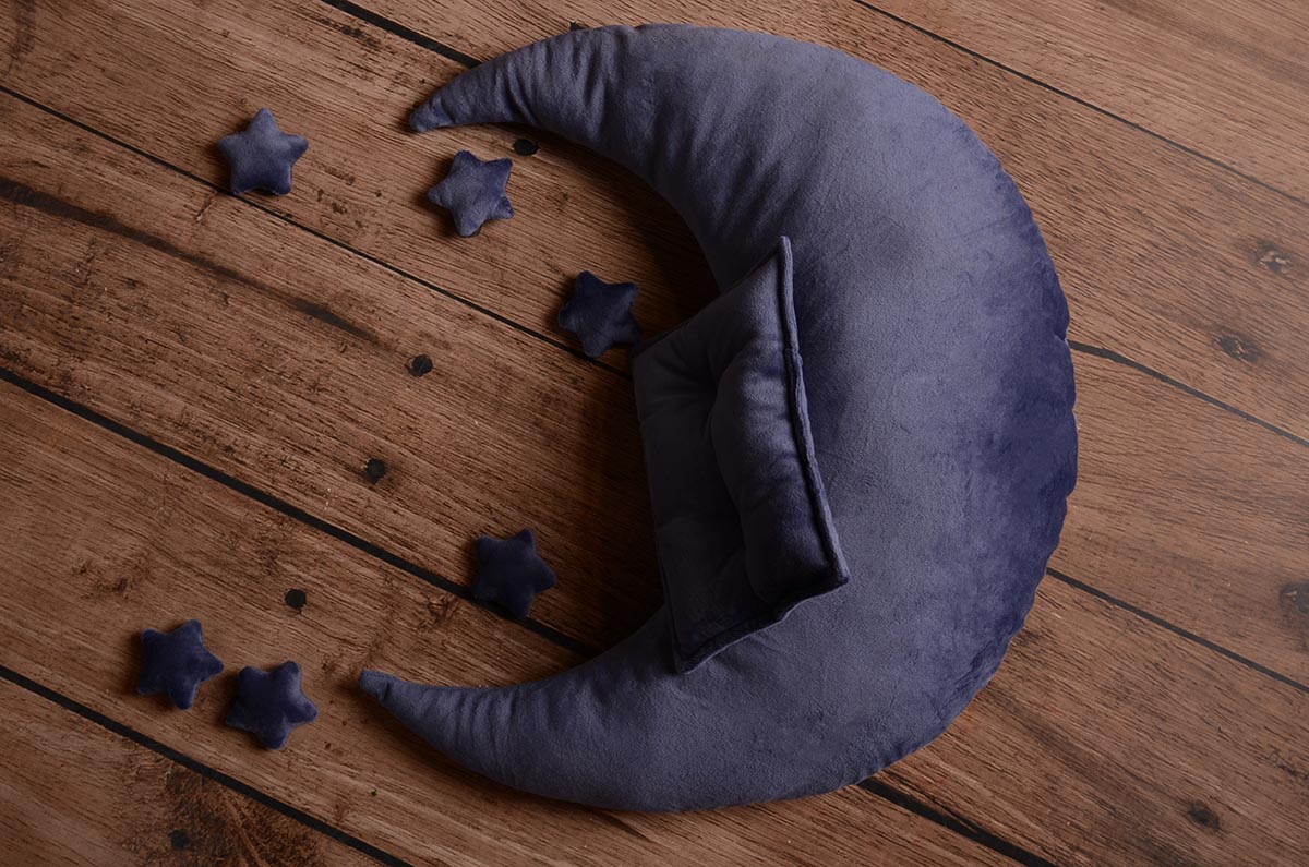Denim blue moon, pillow, and stars set