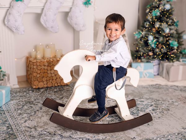 White and brown rocking horse