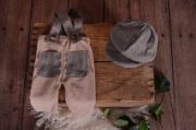 Brown dungarees and cap set