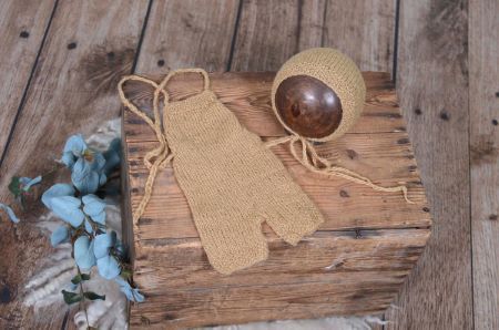 Brown mohair hat and dungaree set
