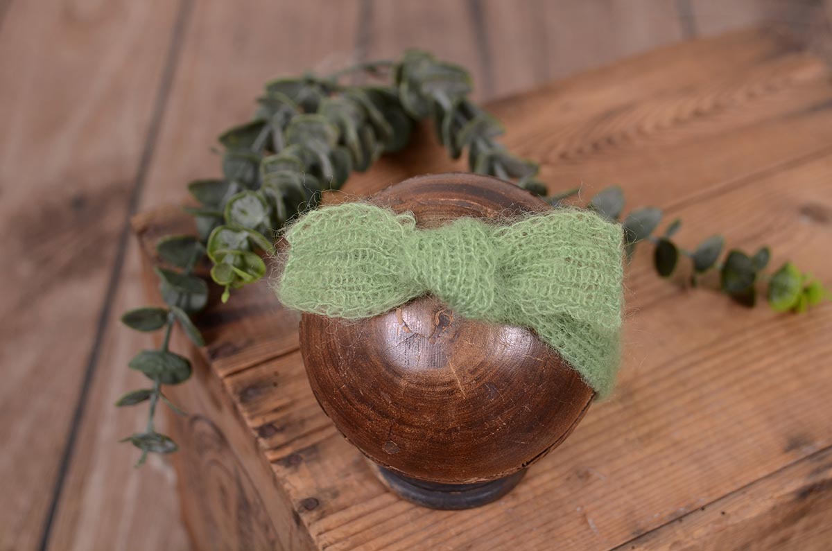 Green mohair headband with bow