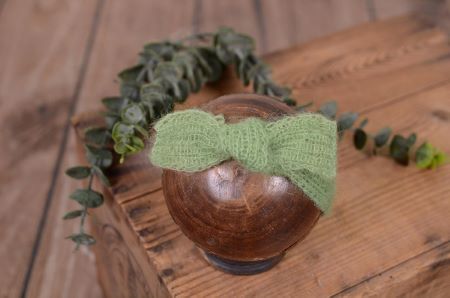 Green mohair headband with bow