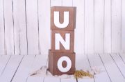 Set of three brown uno-dos cubes