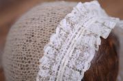 Beige mohair hat with lace