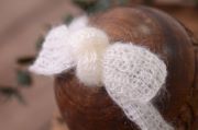 White mohair headband with bow