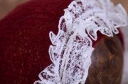 Red mohair hat with lace