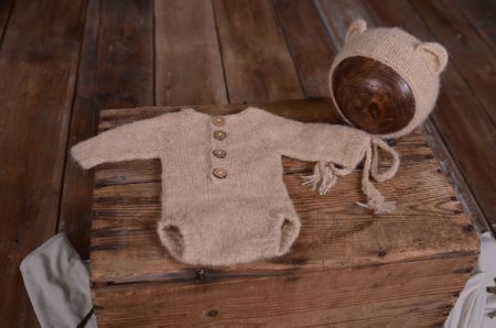 Brown mohair bodysuit and hat set