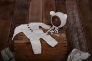 White mohair pyjama and hat set