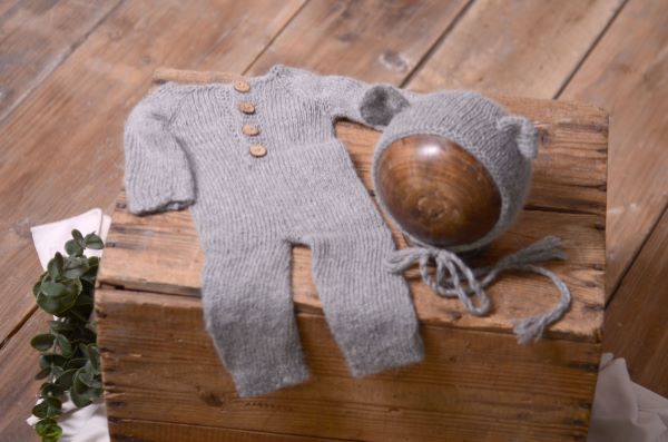 Grey mohair pyjama and hat set