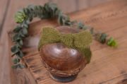 Olive green mohair headband with bow
