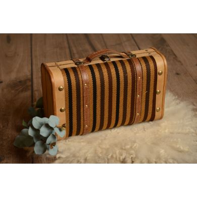 Black and brown striped small suitcase