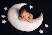 White moon, pillow, and stars set
