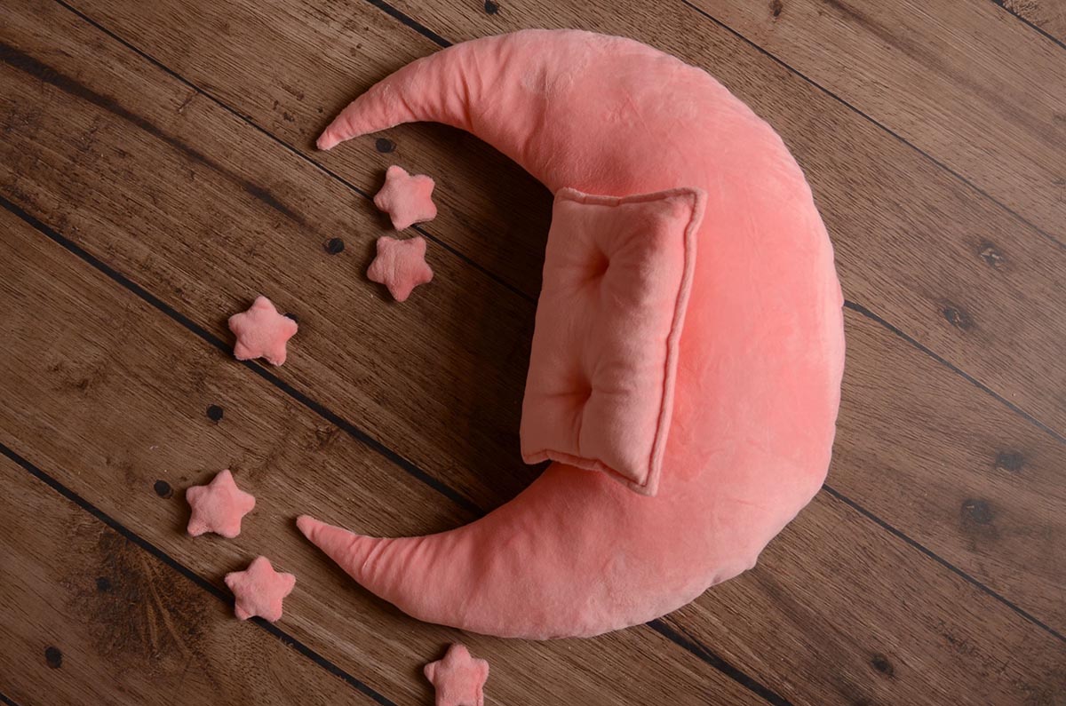Light pink moon, pillow, and stars set