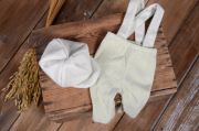 Light green dungarees and cap set